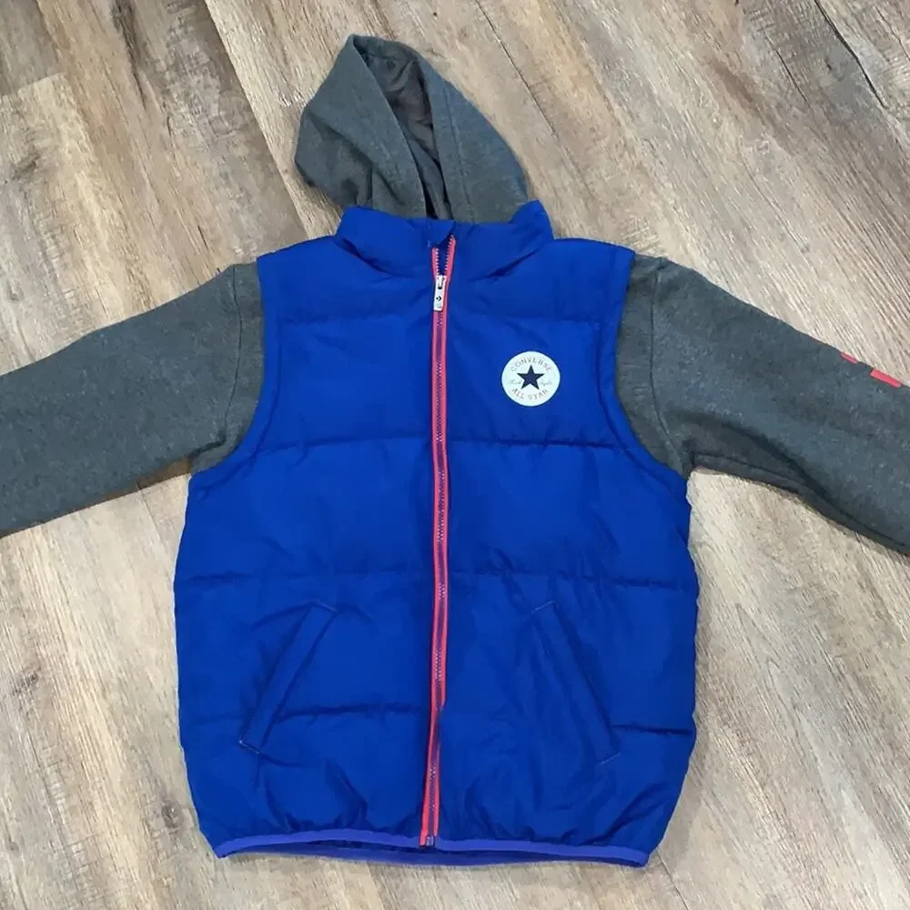 CONVERSE Kids Blue Quilted Puffer Jacket Sz L